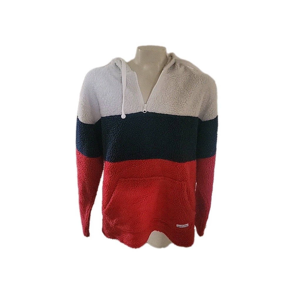 BLACK JACK Crown Sherpa Hoodie Pullover Color Block Cozy Quarter Zip USA Comfort